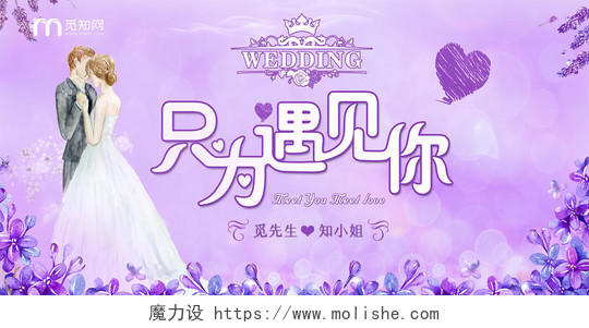 紫色薰衣草只为遇见你温馨婚礼现场背景展板